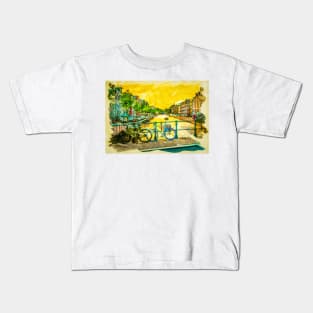 AMSTERDAM, I Love Netherlands Watercolor Canals Fine Art Kids T-Shirt